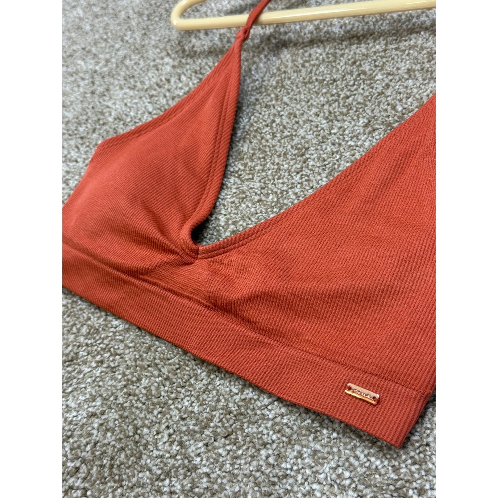 Victoria's Secret PINK Ribbed Halter Bralette Burnt Orange Rust Small Boho Swim - Picture 2 of 8